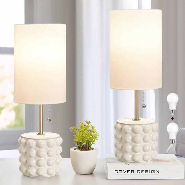 GyroVu Ceramic Set of 2 Pull Chain Bedside Table Lamp, Blue