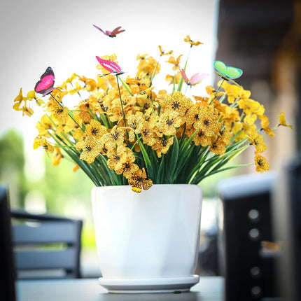 ATTGREAT 12 Bundles Artificial Spring Flowers Outdoors UV Resistant Plastic Faux Flowers Yellow Artificial Plants for Decor Outdoor Garden Farmhouse Patio Porch Hanging Fall Decorations