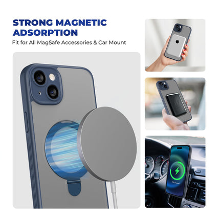 pcgaga Translucent Matte PC Cover  6.7" Magnetic Phone Case for iPhone 15 Plus [Compatible with MagSafe] [Built-in Invisible Stand] + Screen Protector, Blue