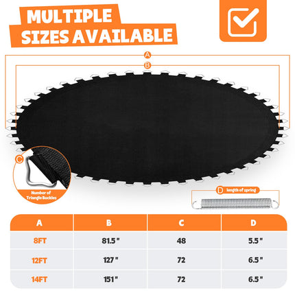 F FINEC Trampoline Mat Fits 12 Feet Frame, Not 12ft Diameter Mat, Trampoline mat 12ft with 72 Rings, UV Sun Protective 12ft Trampoline Replacement Mat w/Pull Hook
