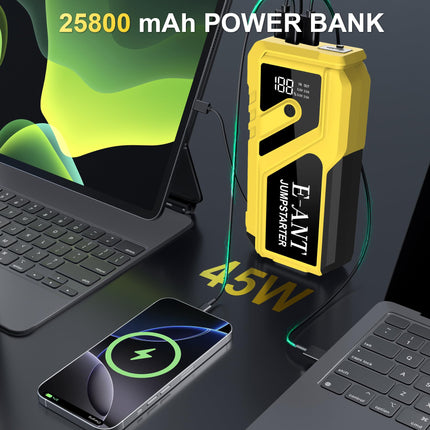 Car Battery Jump Starter 3000A Peak, 12V Jump Starter Battery Pack for Up to 8L Gas/5L Diesel, Battery Booster Jump Box, Power Bank USB QC3.0 Outputs Portable Charger, Jumper Cables LED Light Yellow