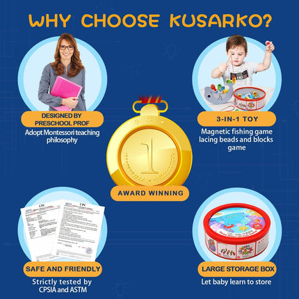 Montessori Toys for 3 + Year Old, Magnetic Fishing Game Toy for Toddlers, Stacking Fine Motor Skills Toys for Kids Preschool Learning, 3 in 1 Wooden Toys T104