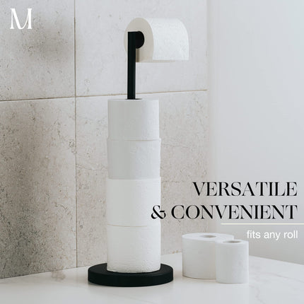 Marmolux Acc 1PC Free StandingToilet Paper Holder Stand with Reserve, Matte Black Salle De Bain