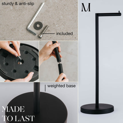 Marmolux Acc 1PC Free StandingToilet Paper Holder Stand with Reserve, Matte Black Salle De Bain