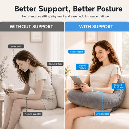 Gaming Pillow Arm Support Pillow for Bed & Sofa: Ergonomic U-Shaped Lap Pillow with Elbow Rest for Adults & Kids - Reduces Arm Pain & Fatigue During Gaming, Reading, Working & Crocheting