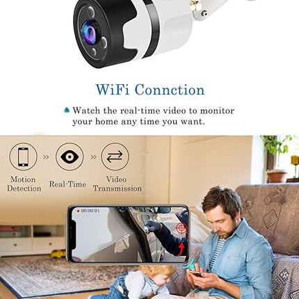 CHORTAU Outdoor Wireless Security Camera, Waterproof WiFi IP Camera With FHD 1080P, 180° Wide Angle Wireless Wifi Camera Home Surveillance Bullet Camera With Motion Detection