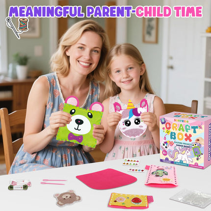 Sewing Kit for Beginner Kids, 10Pcs Unicorn Bear DIY Arts and Crafts Box, Felt Art Projects, Blind Box Craft Supplies, Learn to Sew Embroidery Kit, Easter Birthday Gifts for 3 4 5 6 7 8 Years Old Girls Boys