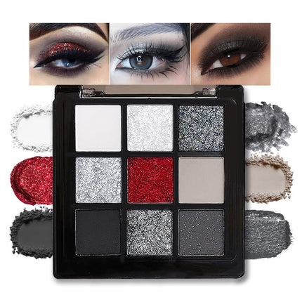 ORANO Waterproof 9 Colors Dark Shimmer Matte Metallic Smokey Black Red Eyeshadow Palette Kit