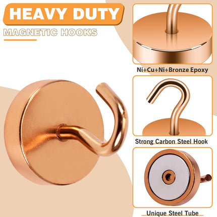 Neosmuk 6PC Magnetic Hooks, Cruise Ship Essentials 60lb+ Heavy Duty Magnetic Hooks, Extra Strong Must-Haves Magnet Hook,Bronze