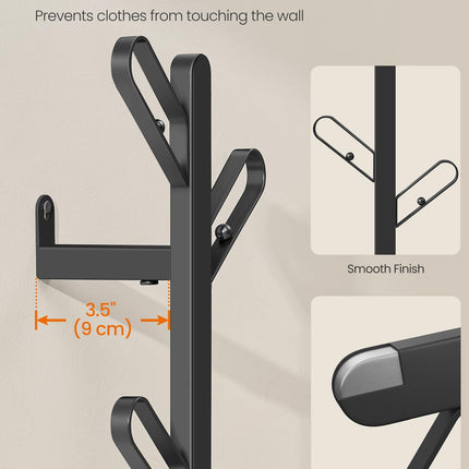 SONGMICS HOME Coat Hook Wall Mount, Wall Hooks, Branch-Look Rack with 7 Hooks, Ball Tips, for Clothes, Hats, Bags, Ink Black URCR035B01