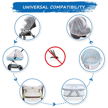 Baby Mosquito Net for Stroller, Sturdy Bug Net for Stroller, Bassinets, Cradles, Playards, Pack N Plays and Portable Mini Crib, Portable & Reliable Baby Insect Netting, White