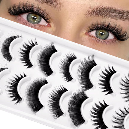 Path to Love 10 Pairs false eyelashes,Mix 10 Style natural volume lashes strips Dramatic Cat Eye Faux Mink Fake Lash Thin Band Extensions Waterproof Easy Eyelashes for Beginners