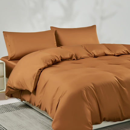 JELLYMONI King Duvet Cover Set, 100% Viscose Derived from Bamboo, Buttery Soft, Cooling Duvet Cover - 1 Hidden Zipper Duvet Cover with 2 Pillowcases, Rust