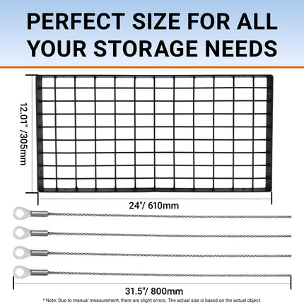 Miyili Ceiling Mounted Pot Rack Square Grid Kitchen Pot And Pan Organizer Storage Shelf with 10 Hooks, 24 by 12-inch (Black), KCR300B1