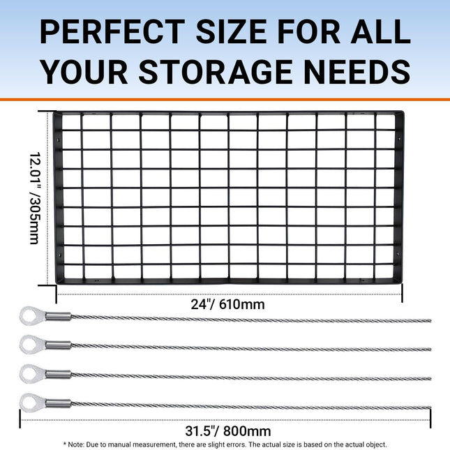 Miyili Ceiling Mounted Pot Rack Square Grid Kitchen Pot And Pan Organizer Storage Shelf with 10 Hooks, 24 by 12-inch (Black), KCR300B1