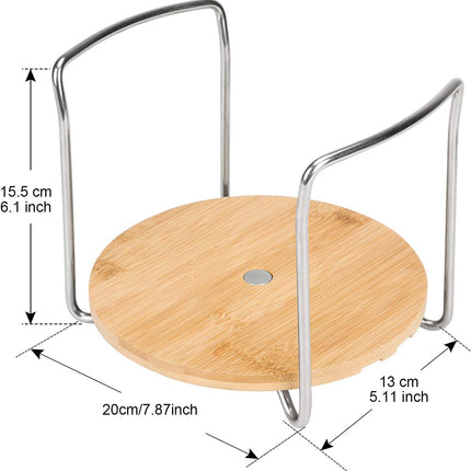 E-ROOM TREND Dish Holder SS304 2 Pack Large Round Size for 9" to 13" Plates Organizer Upgrade Thicken Bamboo Adjustable Size Easy Carried Handles Storage Rack for RV Cabinets Shelf Countertop (PH202R)