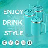 40 Oz Tumbler with Handle and Straw Insulated Cup that Fits in Cup Holder for Hot & Cold Drinks Leak Proof Tumbler with Straw Stainless Steel Travel Mug for Men & Women - Teal