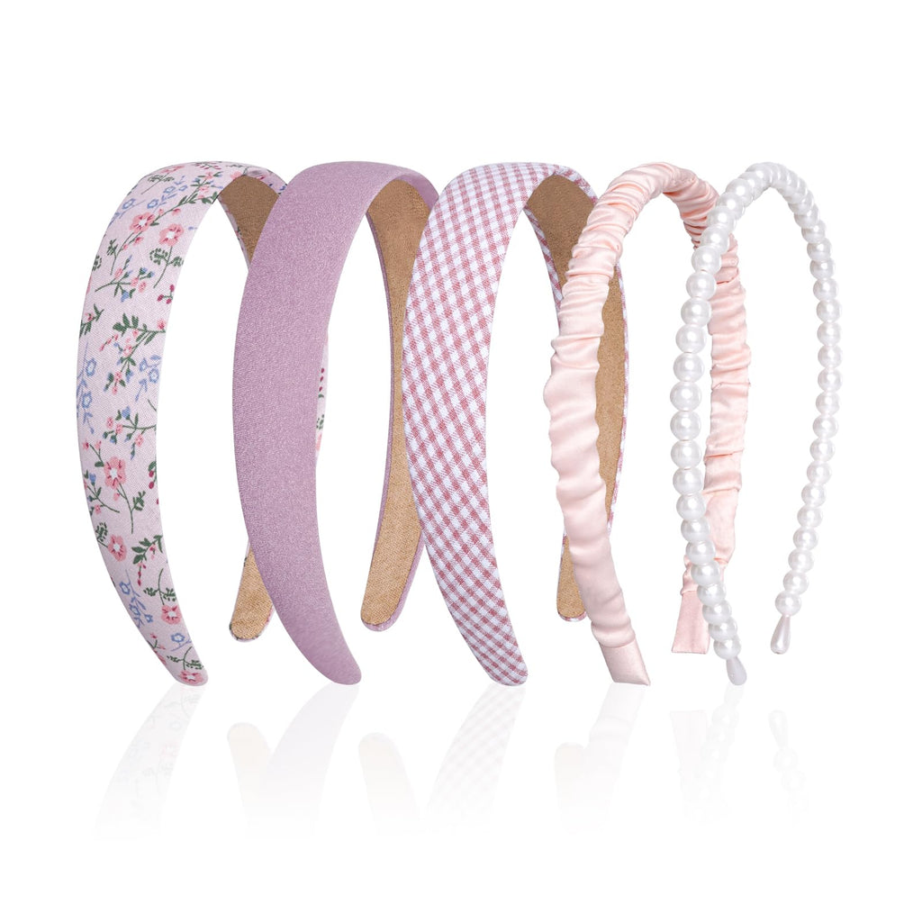 Yymobt 5 Pcs Different Designs Headbands for Women Flower Headband Set Fashion Cute White Hairband Different Pattern Vintage Wide Hair Accessories