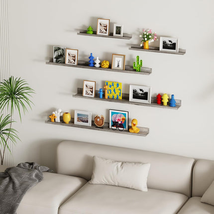 Lyeasw 24 inch Floating Shelves for Wall Set of 5, Grey Wall Mounted Shelves with Lip for Bathroom, Bedroom, Kitchen, Office