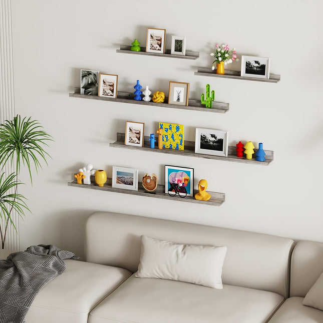Lyeasw 24 inch Floating Shelves for Wall Set of 5, Grey Wall Mounted Shelves with Lip for Bathroom, Bedroom, Kitchen, Office