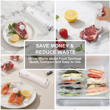 NXIP Compact Vacuum Sealer Machine for Food Storage, 5S Fast Seal Powerful Food Vacuum Sealer with 30PCS Reusable Vacuum Bags, Automatic Handheld Food Saver for Storage