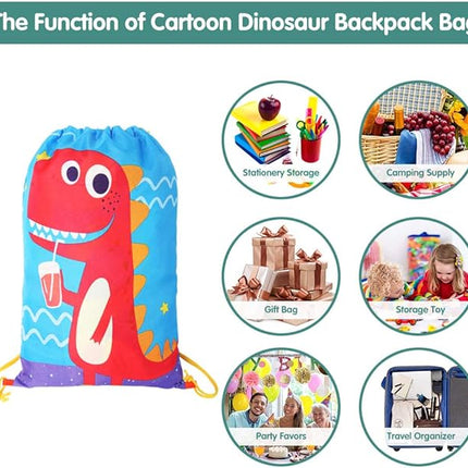 12 PCS Kids Party Favor Bags for Birthday Party Gift Drawstring Goody Package with Cartoon Dinosaur T21