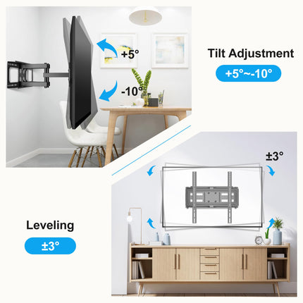 XINLEI Full Motion TV Wall Mount for 26-70 Inch LED LCD 4K Flat Curved TVs, Swivel Tilt Articulating 6-Arm Bracket, Up to 100lbs, Max VESA 400x400mm, Fits 12-16" Wood Studs, MA570