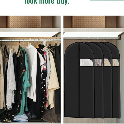WeLiu 8-Pack, 43 Inch PEVA Garment Bags for Hanging Clothes - Reusable Black Suit Bags with Clear Window for Closet Storage & Travel
