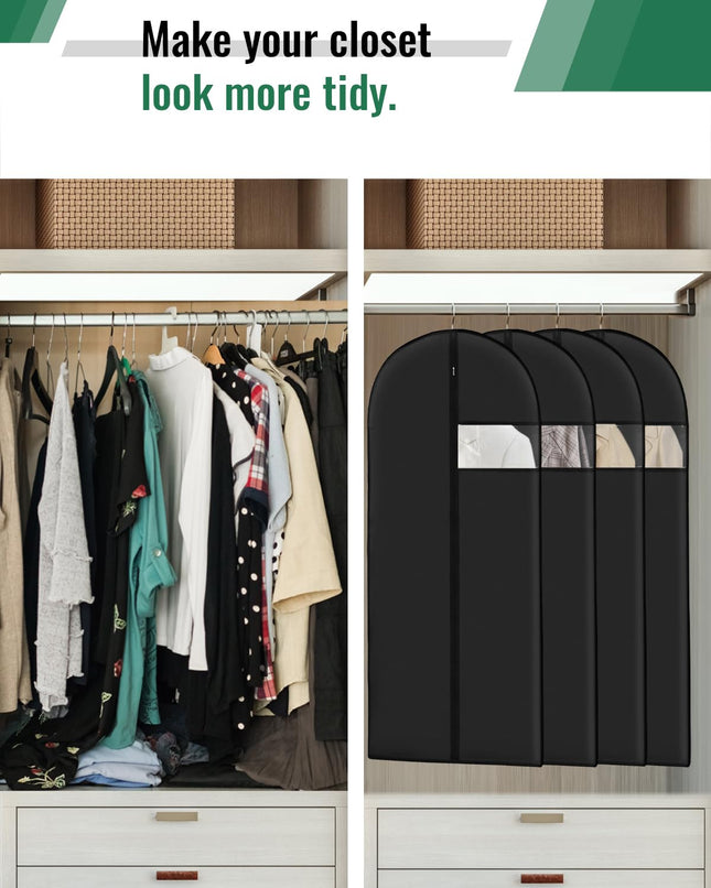 WeLiu 8-Pack, 43 Inch PEVA Garment Bags for Hanging Clothes - Reusable Black Suit Bags with Clear Window for Closet Storage & Travel