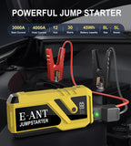 Car Battery Jump Starter 3000A Peak, 12V Jump Starter Battery Pack for Up to 8L Gas/5L Diesel, Battery Booster Jump Box, Power Bank USB QC3.0 Outputs Portable Charger, Jumper Cables LED Light Yellow