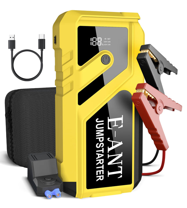 Car Battery Jump Starter 3000A Peak, 12V Jump Starter Battery Pack for Up to 8L Gas/5L Diesel, Battery Booster Jump Box, Power Bank USB QC3.0 Outputs Portable Charger, Jumper Cables LED Light Yellow