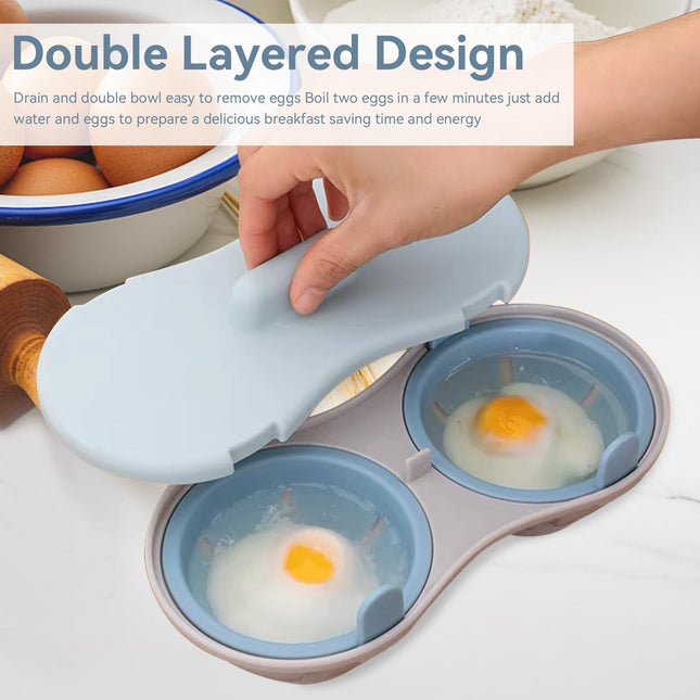CYRANK 2 Cavity Microwave Egg Poacher Edible Silicone Drain Egg Boiler Set, Blue