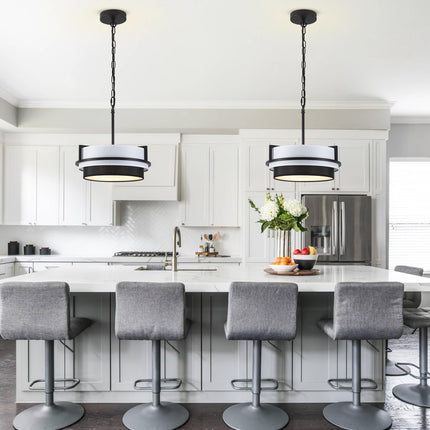 DWLGIGH Black Drum Chandelier 3-Light, 12.6" Farmhouse Chandeliers for Dining Room