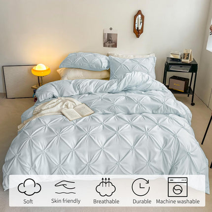 Rvciby Blue Pinch Pleat Flower Duvet Cover Full Size,Soft and Breathable Microfiber Bedding Set,3 Pieces,1 Duvet Cover with Zipper Closure & Corner Ties and 2 Pillow Shams,79 X 90 Inches(Blue)