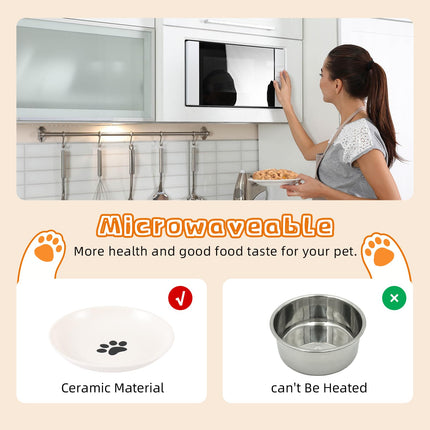 3 Pack Ceramic Cat Bowls, Plate with 3 Pack Silicone Pet Feeder Mats