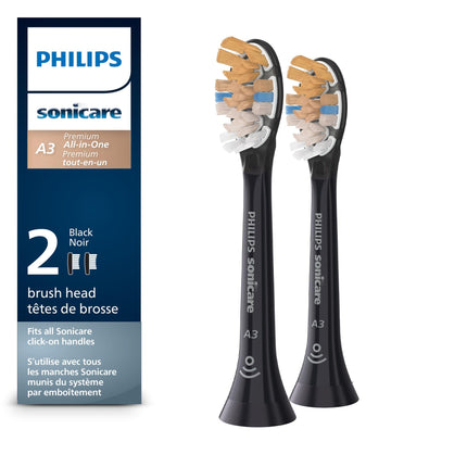 Philips Sonicare A3 All-in-one - Genuine Replacement Electric Toothbrush Heads, Black, 2 Pack, HX9092/95
