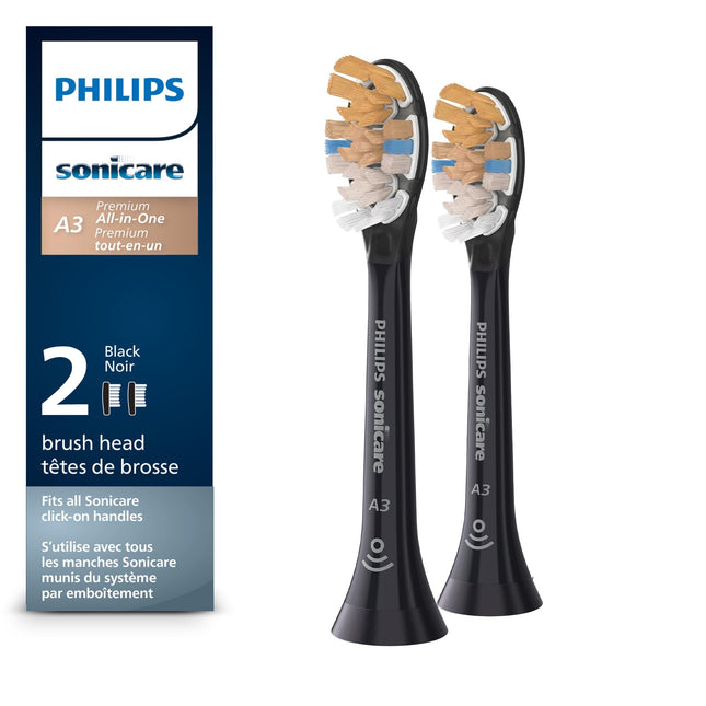 Philips Sonicare A3 All-in-one - Genuine Replacement Electric Toothbrush Heads, Black, 2 Pack, HX9092/95