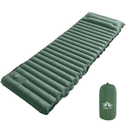 Night Cat Ultralight Inflatable Sleeping Mat Pad with Built-in Pillow & Foot Pump, GREEN