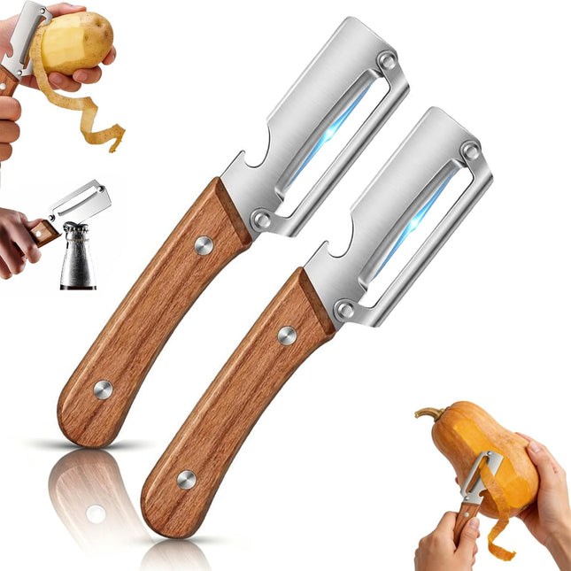 EddHomes Multifunctional Vegetable Zero Snag Peeler with Wooden Handle and Bottle Opener