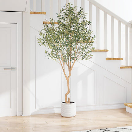 Nafresh 8ft Realistic Potted Silk Artificial Olive Tree, Fake Olive Trees Indoor with Green Leaves and Big Fruits for Home Office Living Room Stairs Patio Decor