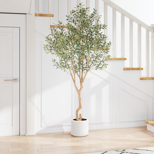 Nafresh 8ft Realistic Potted Silk Artificial Olive Tree, Fake Olive Trees Indoor with Green Leaves and Big Fruits for Home Office Living Room Stairs Patio Decor
