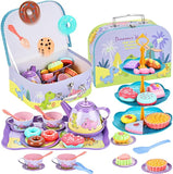 45Pcs Tea Party Set for Little Girls Princess Tea Time Toy Playset Ocean/Dinosaur Theme Kids Tea Set with Desserts & Carrying Case Kitchen Pretend Toy T133