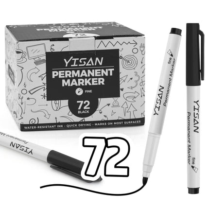 YISAN 150PCS Quick Drying Ink BLACK Fine Tip Permanent Markers