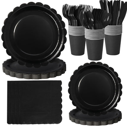 LASLU 168 PIECES Tableware Set, BLACK for Weddings, Parties, Birthdays etc etc