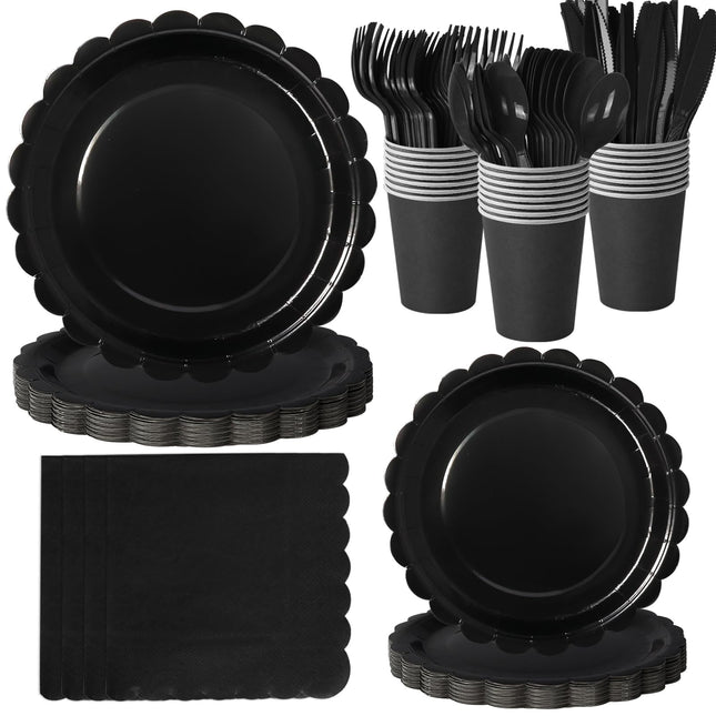 LASLU 168 PIECES Tableware Set, BLACK for Weddings, Parties, Birthdays etc etc