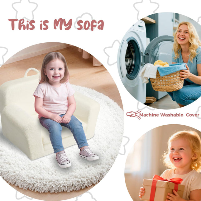 Eufurnibi Toddler Chair Comfy, 2 in 1 Flip Open Sofa for Toddlers, Kids Foam Couch, No Assembly,Cream White