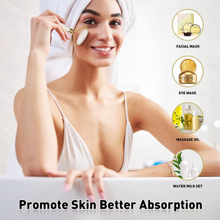 Jade Roller & Gua Sha,Face Roller,Gua Sha Facial Tool,100% Natural Jade,Anti-Aging Face Massager for Face,Eyes,Neck,Body Muscle Relaxing