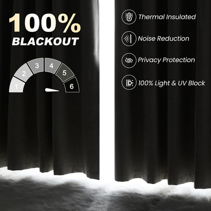 LumiLoom 100% Blackout Curtains 120 Inch Length 2 Panel Set, Heavy Duty Flax Linen Curtains for Living Room, Thermal Insulated Drapes for Bedroom, W52" x L120", Ivory