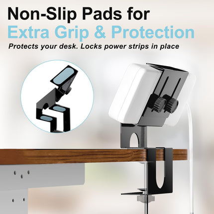 ERGO COLLECT Adjustable 4 Pack Outlet Power Strip Metal Desk Clamp Holder for Various Surge Protectors, Power Strips, USB Hubs, Black