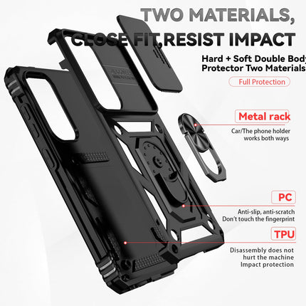 SAMSUNG S23 FE Military Grade All-in-One ring Stand Card Case, BLACK